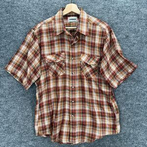 Campus Shirt Men L Large Brown Plaid Button Up Collared Short Sleeve Cotton